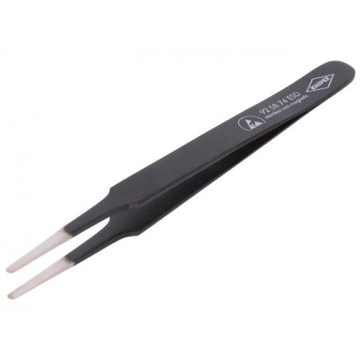 92 58 74 ESD; Tweezers; 120mm; for precision works; Blades: straight,narrowed; KNIPEX