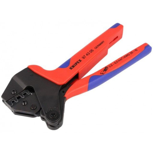 97 43 05; Tool: for crimping; non-insulated terminals 4,8mm; 0.5÷6mm2; KNIPEX