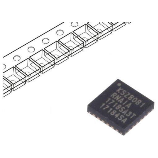 KSZ8081RNAIA-TR; IC: transceiver; 10/100Base-T; MDC,MDI,MDI-X,MDIO,RMII; QFN24; MICROCHIP TECHNOLOGY KSZ8081RNAIA-TR; IC: transceiver; 10/100Base-T; MDC,MDI,MDI-X,MDIO,RMII; QFN24; MICROCHIP TECHNOLOGY