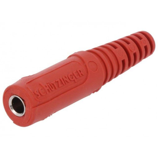 KU 92 L NI/RT; Socket; 4mm banana; 10A; 70VDC; red; nickel plated; on cable; Ø: 2mm; SCHÜTZINGER