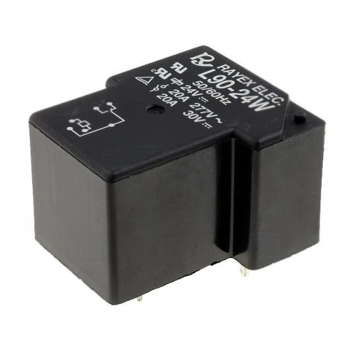 L90-24W; Relay: electromagnetic; SPDT; Ucoil: 24VDC; 30A; Series: L90; 900mW; Recoy/RAYEX ELECTRONICS L90-24W; Relay: electromagnetic; SPDT; Ucoil: 24VDC; 30A; Series: L90; 900mW; Recoy/RAYEX ELECTRONICS