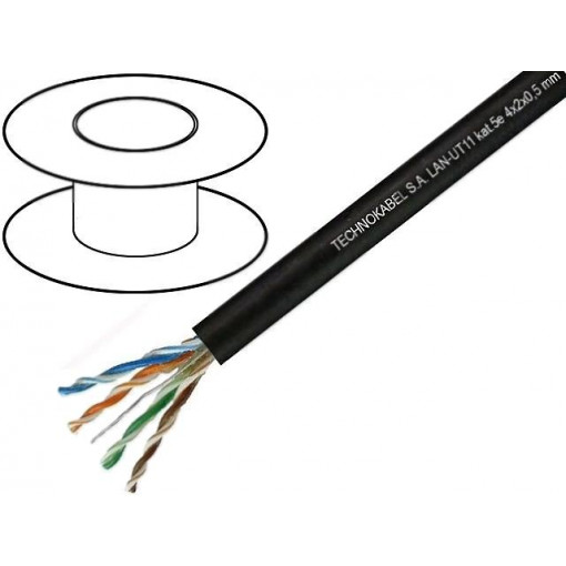 LAN-UT11; Wire; U/UTP; 5e; outdoor; solid; Cu; 4x2x24AWG; PE; black; 100m; TECHNOKABEL