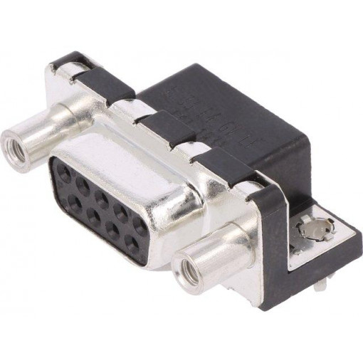 LD09S33E4GX00LF; D-Sub; PIN: 9; socket; female; on PCBs,PCB snap; angled 90°; THT; AMPHENOL