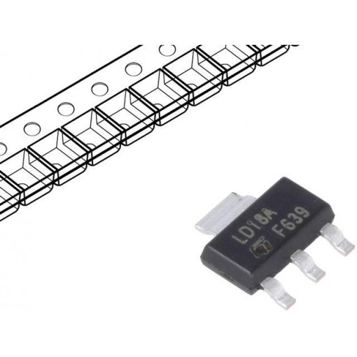 LD1117AS18TR; IC: voltage regulator; LDO,linear,fixed; 1.8V; 1A; SOT223; SMD; STMicroelectronics