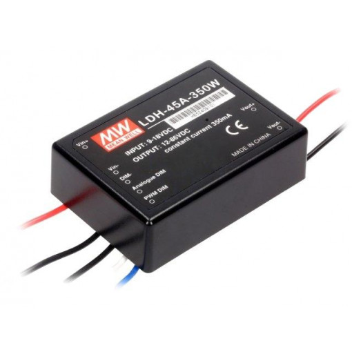 LDH-45A-500W; Converter: DC/DC; 43W; Uin: 9÷18V; Uout: 12÷86VDC; Iin: 4.1A; 138g; MEAN WELL