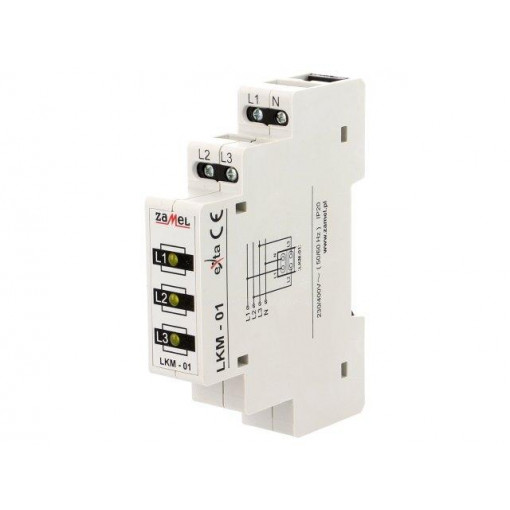 LKM-01-30; Module: voltage indicator; 3x400VAC; IP20; DIN; 90x17.5x66mm; ZAMEL