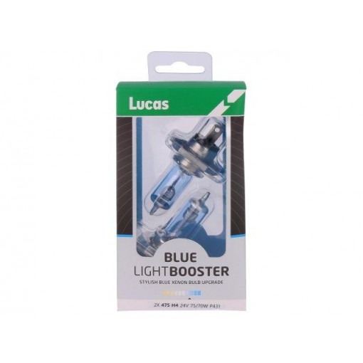 LLX475BLX2; Filament lamp: automotive; P43t; white-blue; 24V; 75/70W; BLUE; H4; LUCAS