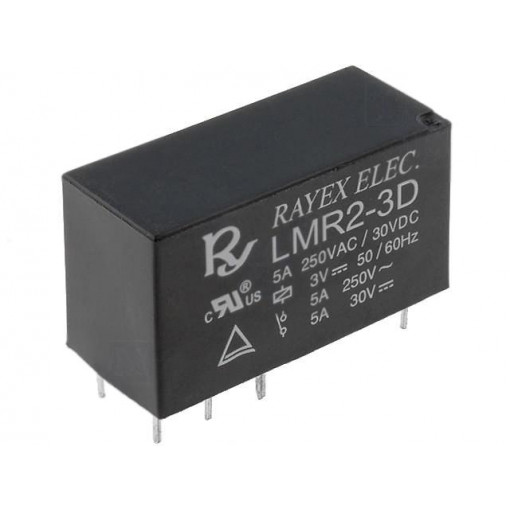 LMR2-3D; Relay: electromagnetic; DPDT; Ucoil: 3VDC; 5A/250VAC; 5A/30VDC; Recoy/RAYEX ELECTRONICS