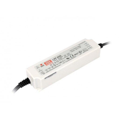 LPF-60D-15; Power supply: switched-mode; LED; 60W; 15VDC; 9÷15VDC; 4A; IP67; MEAN WELL