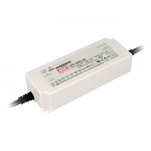 LPF-90D-30; Power supply: switched-mode; LED; 90W; 30VDC; 18÷30VDC; 3A; IP67; MEAN WELL