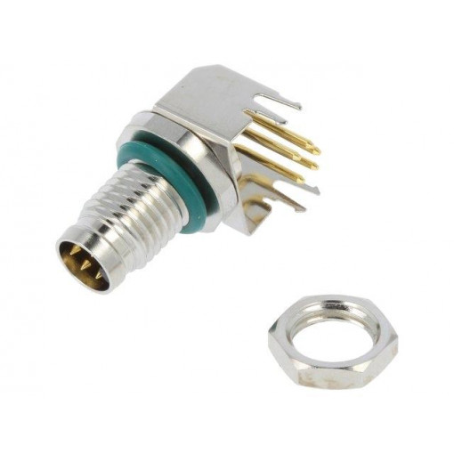 M8AS-05PMMR-SF8001; Connector: M8; male; PIN: 5; angled 90°; on PCBs; socket; 1.5A; IP68; AMPHENOL