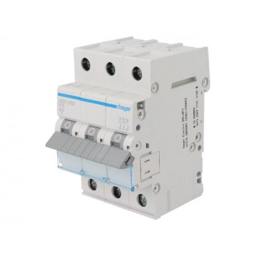 MBN316E; Circuit breaker; 400VAC; Inom: 16A; Poles: 3; DIN; Charact: B; 6kA; HAGER