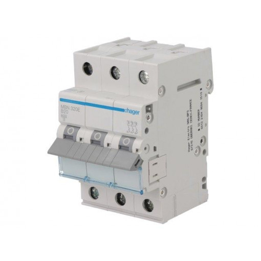 MBN320E; Circuit breaker; 400VAC; Inom: 20A; Poles: 3; DIN; Charact: B; 6kA; HAGER