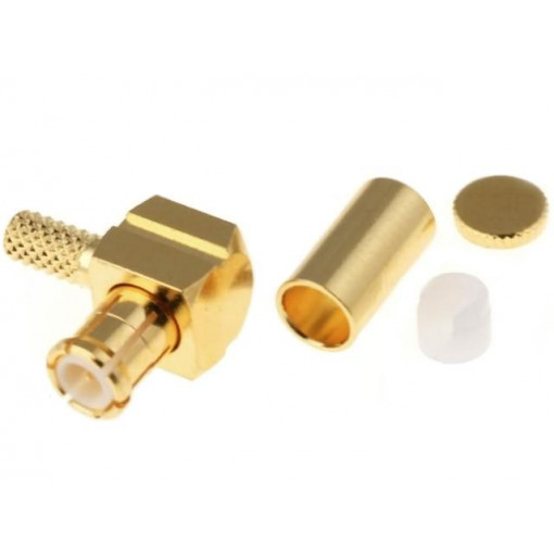 MCX1112A1-3GT30G-5-50; Plug; MCX; male; angled 90°; 50Ω; soldering,crimped; for cable; AMPHENOL MCX1112A1-3GT30G-5-50; Plug; MCX; male; angled 90°; 50Ω; soldering,crimped; for cable; AMPHENOL