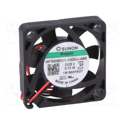 MF30060V1-1000U-A99; Fan: DC; axial; 5VDC; 30x30x6mm; 8.28m3/h; 23.6dBA; Vapo; 9100rpm; SUNON