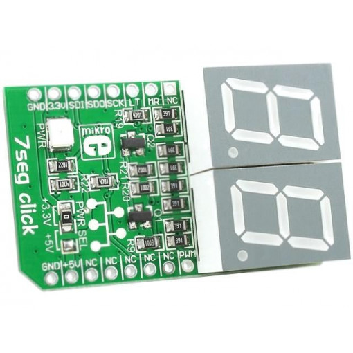 7SEG CLICK; Click board; LCD display; SPI; 74HC595; mikroBUS connector; MIKROELEKTRONIKA