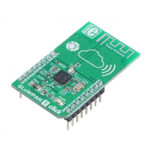 6LOWPAN T CLICK; Click board; RF transceiver; GPIO,SPI; CC2520; 3.3VDC; MIKROELEKTRONIKA 6LOWPAN T CLICK; Click board; RF transceiver; GPIO,SPI; CC2520; 3.3VDC; MIKROELEKTRONIKA