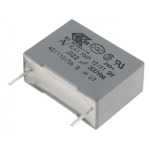R413I222000M1M; Capacitor: polypropylene; X1,Y2; 22nF; 15mm; ±20%; 7.5x13.5x18mm; KEMET
