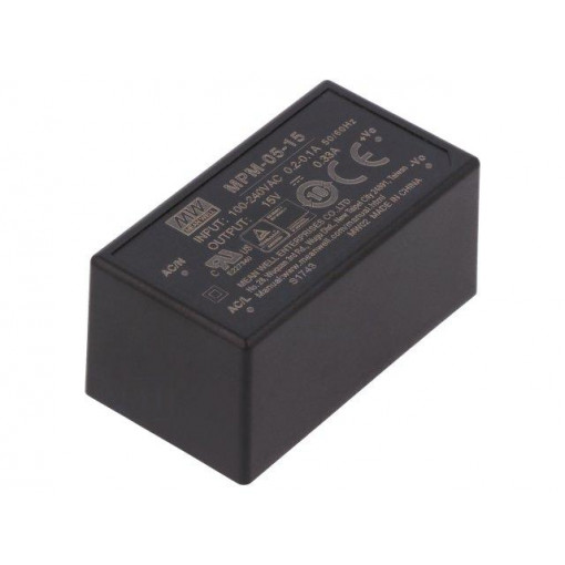 MPM-05-15; Power supply: switched-mode; modular; 5W; 15VDC; 45.7x25.4x21.5mm; MEAN WELL