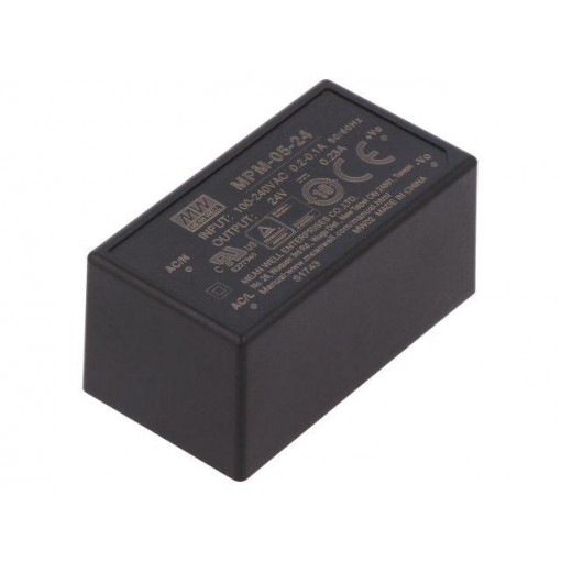 MPM-05-24; Power supply: switched-mode; modular; 5.5W; 24VDC; 230mA; 35g; 82%; MEAN WELL