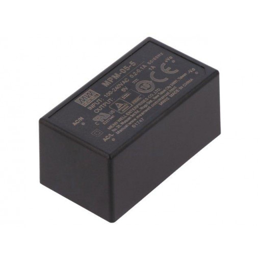 MPM-05-5; Power supply: switched-mode; modular; 5W; 5VDC; 45.7x25.4x21.5mm; MEAN WELL
