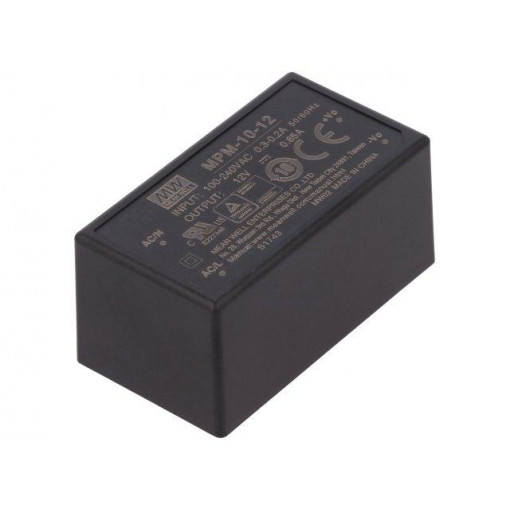 MPM-10-12; Power supply: switched-mode; modular; 10W; 12VDC; 850mA; 35g; OUT: 1; MEAN WELL