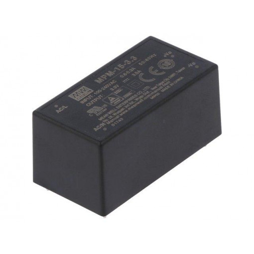 MPM-15-3.3; Power supply: switched-mode; modular; 11.6W; 3.3VDC; 3.5A; 56g; MEAN WELL