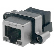 MRJ-5381-M1; Socket; RJ45; with LED; UL94V-0; IP67; THT; for panel mounting; AMPHENOL