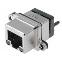 MRJ-5481-01; Socket; RJ45; with LED; UL94V-0; IP67; THT; for panel mounting; AMPHENOL