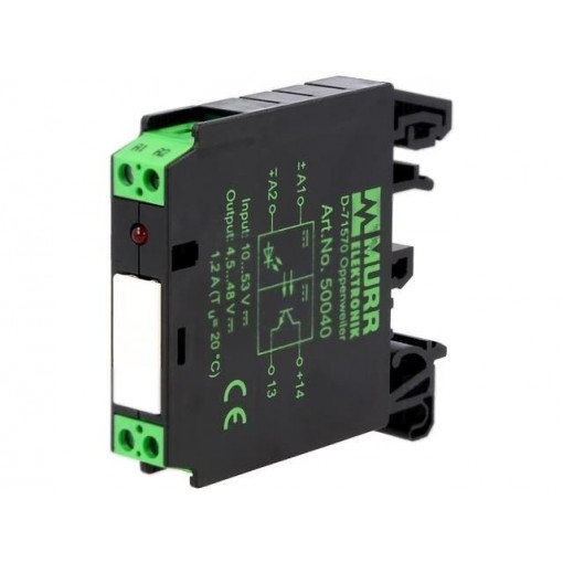 50040; Relay: interface; Ucoil: 24VDC; transistor; Uswitch: 4.5÷53VDC; MURR ELEKTRONIK 50040; Relay: interface; Ucoil: 24VDC; transistor; Uswitch: 4.5÷53VDC; MURR ELEKTRONIK