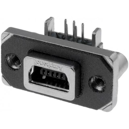 MUSB-B151-34; Socket; USB B mini; MUSB; on PCBs,for panel mounting,screw; THT; AMPHENOL
