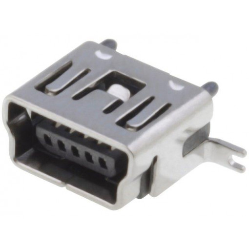 MUSB-B5-S-VT-TSMT-1; Socket; USB B mini; SMT; vertical; USB 2.0; gold-plated; ADAM TECH