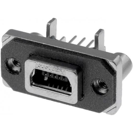 MUSB-B551-04; Socket; USB B mini; MUSB; on PCBs,for panel mounting,screw; THT; AMPHENOL