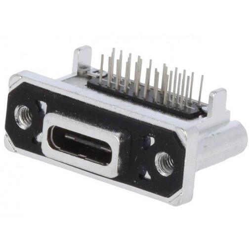 MUSBR-M1C1-30; Socket; USB C; THT; angled 90°; USB 3.1; IP67; gold-plated; 5A; AMPHENOL