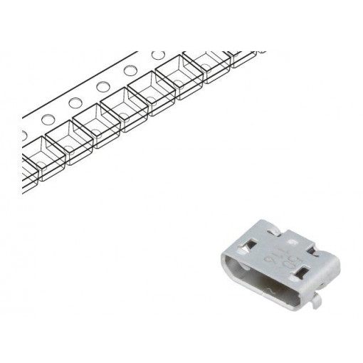 105017-1001; Socket; USB B micro; on PCBs; SMT; PIN: 5; horizontal; USB 2.0; MOLEX
