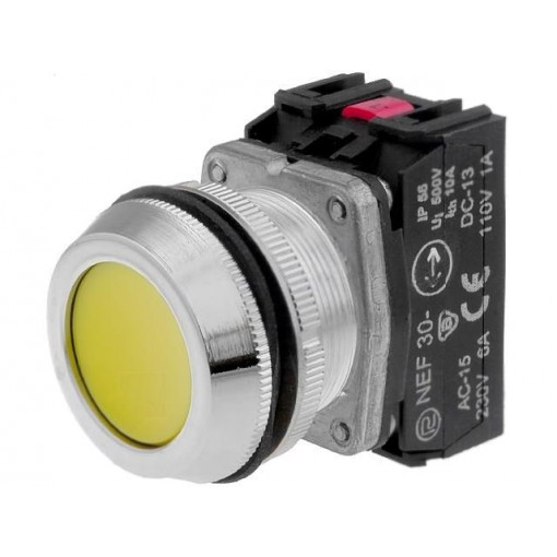 NEF30-KGXY; Switch: push-button; Stabl.pos: 1; NC + NO; 30mm; yellow; IP56; PROMET