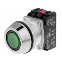 NEF30-UKZXY; Switch: push-button; Stabl.pos: 1; NC + NO; 30mm; green; IP66; Pos: 2; PROMET