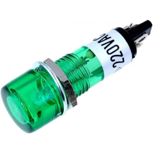 ; Indicator: with neon lamp; flat; green; 230VAC; Cutout: Ø10mm; IP20; NINIGI