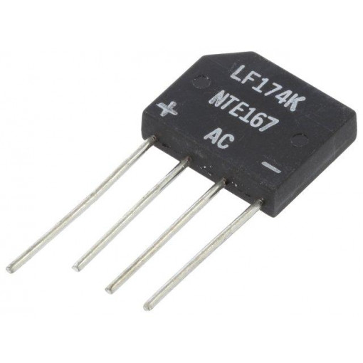 NTE167; Single-phase bridge rectifier; Urmax: 200V; If: 2A; Ifsm: 60A; THT; NTE Electronics NTE167; Single-phase bridge rectifier; Urmax: 200V; If: 2A; Ifsm: 60A; THT; NTE Electronics