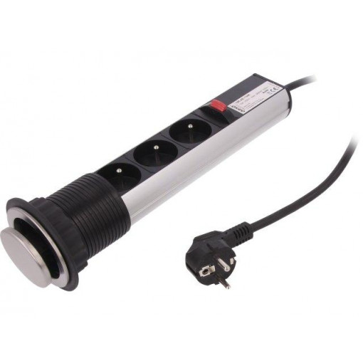 OR-AE-1348; Plug socket strip: furniture; IP20; Body dim: Ø84.4x284mm; 16A; ORNO OR-AE-1348; Plug socket strip: furniture; IP20; Body dim: Ø84.4x284mm; 16A; ORNO