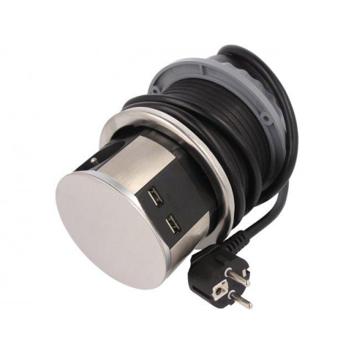 OR-AE-1381; Plug socket strip: furniture; IP20; Body dim: Ø115x159.4mm; 16A; ORNO OR-AE-1381; Plug socket strip: furniture; IP20; Body dim: Ø115x159.4mm; 16A; ORNO