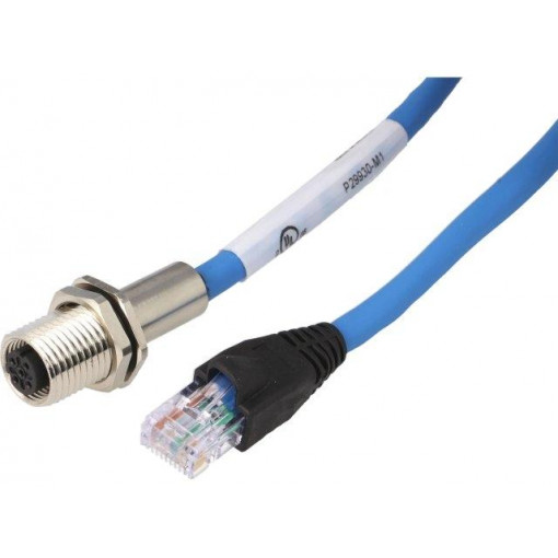 P29930-M1; Adapter; RJ45 plug,M12 female; D code-Ethernet; PIN: 4; IP65; 1m; AMPHENOL