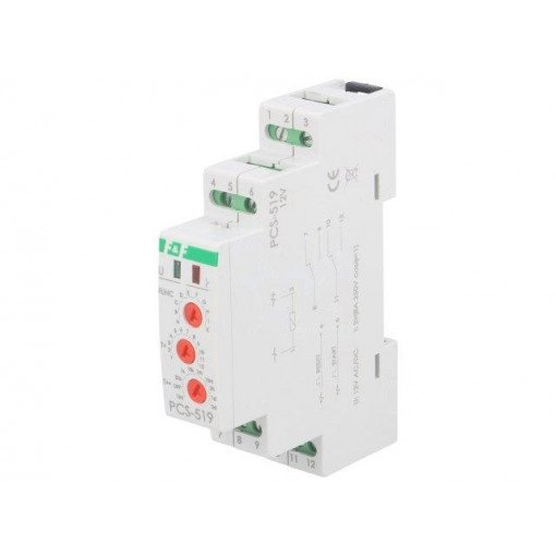 PCS-519-12V; Timer; 0,1s÷24days; DPDT; 12VAC; 12VDC; DIN; -25÷50°C; IP20; F&F