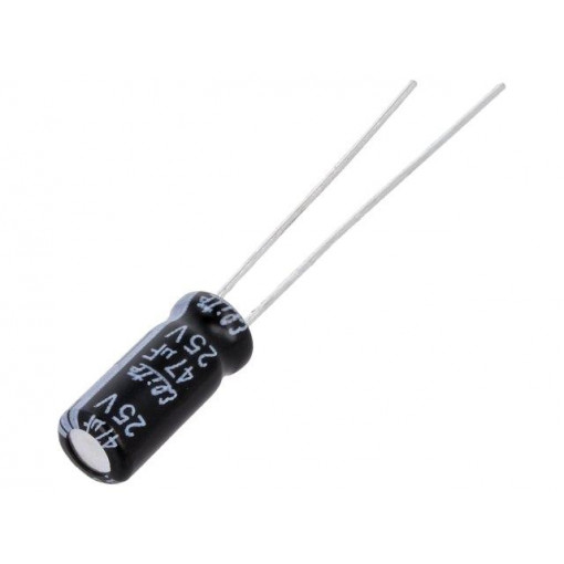 PF1E470MNN0511U; Capacitor: electrolytic; THT; 47uF; 25VDC; Ø5x11mm; Pitch: 2mm; ±20%; Elite PF1E470MNN0511U; Capacitor: electrolytic; THT; 47uF; 25VDC; Ø5x11mm; Pitch: 2mm; ±20%; Elite