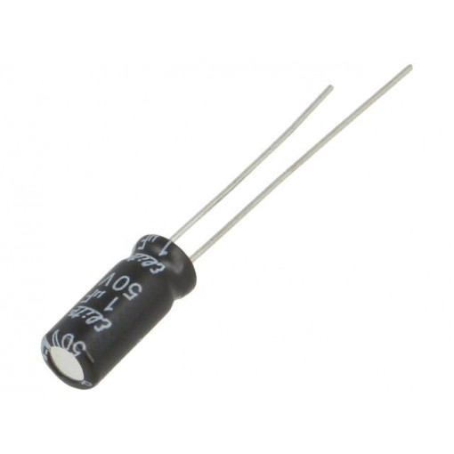 PF1H010MNN0511U; Capacitor: electrolytic; THT; 1uF; 50VDC; Ø5x11mm; Pitch: 2mm; ±20%; Elite