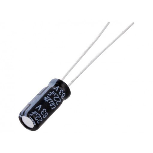 PF1J220MNN0511U; Capacitor: electrolytic; THT; 22uF; 63VDC; Ø5x11mm; Pitch: 2mm; ±20%; Elite