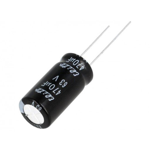 PF1J471MNN1225; Capacitor: electrolytic; THT; 470uF; 63VDC; Ø12.5x25mm; Pitch: 5mm; Elite