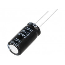 PF2A221MNN1225; Capacitor: electrolytic; THT; 220uF; 100VDC; Ø12.5x25mm; Pitch: 5mm; Elite