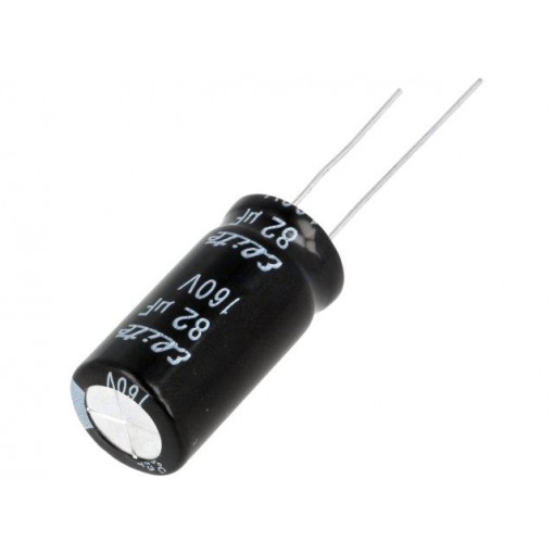 PF2C820MNN1225; Capacitor: electrolytic; THT; 82uF; 160VDC; Ø12.5x25mm; Pitch: 5mm; Elite