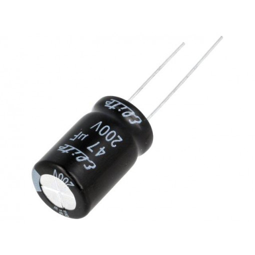 PF2D470MNN1220; Capacitor: electrolytic; THT; 47uF; 200VDC; Ø12.5x20mm; Pitch: 5mm; Elite